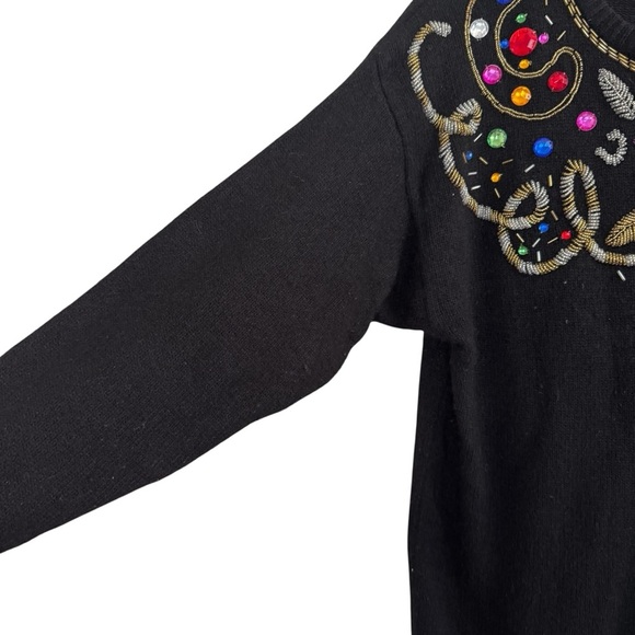 VTG IB Diffusion Black Knit Sweater Embellished Beaded Silk Angora S - Picture 4 of 7